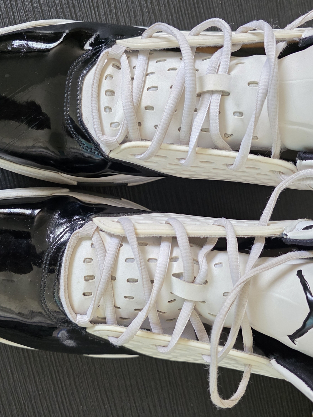 Jordan Men's Black and White Patent Leather Sneakers